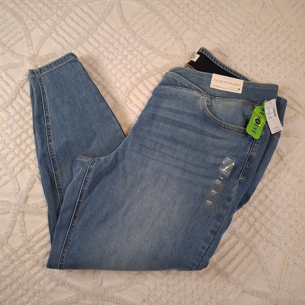 Maurices Womens 20W Short Pull On Ankle Jegging Blue High Rise Stretch NWT